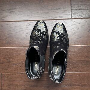 Anne Klein Black and Gold Floral velvet Boots
